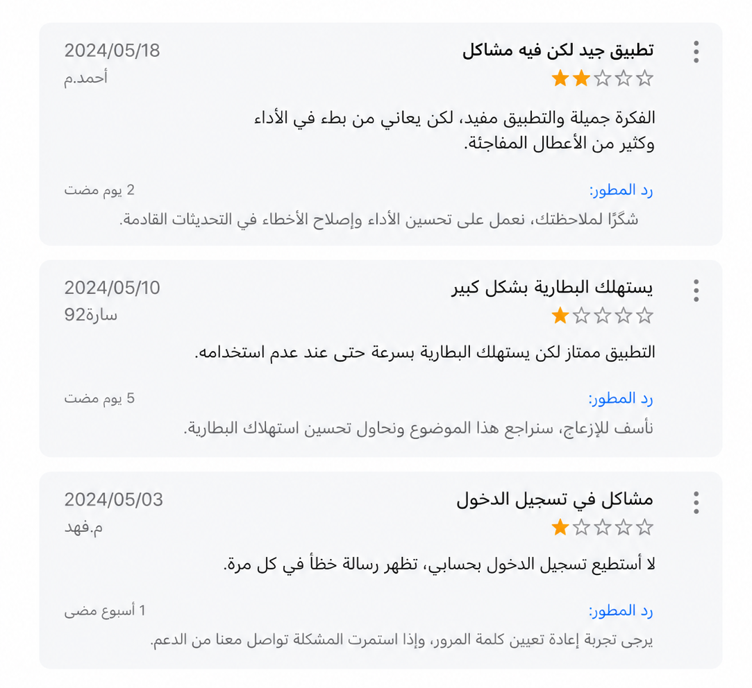 مراجعة المستخدمين لأحد التطبيقات